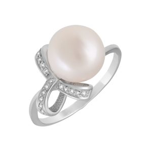 Кольцо из серебра 925 с жемчугом и фианитом, ср. вес 2,87г
