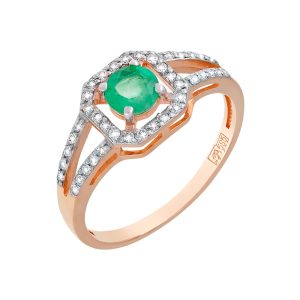 Кольцо из красного золота 585 с изумрудом, ср. вес 1,98г