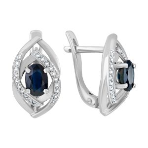 Серьги из белого золота 585 с сапфирами, ср. вес 3,56г