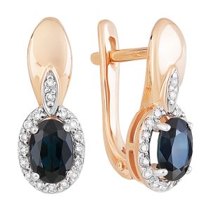 Серьги из красного золота 585 с сапфирами, ср. вес 3,07г