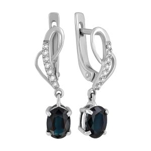 Серьги из белого золота 585 с сапфирами, ср. вес 3,16г