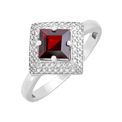 Кольцо из серебра 925 с гранатом и фианитом, ср. вес 2,29г
