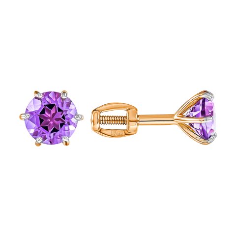 Серьги из красного золота 585 с аметистами, ср. вес 0,83г