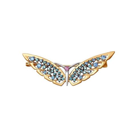 Брошь из красного золота 585 с фианитом и алмазкой, ср. вес 2,59г