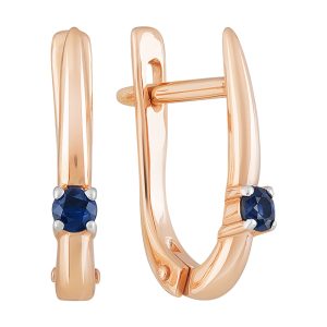 Серьги из красного золота 585 с сапфирами, ср. вес 1,86г