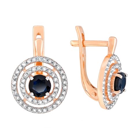 Серьги из красного золота 585 с сапфирами, ср. вес 3,05г