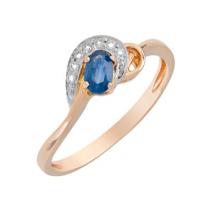 Кольцо из красного золота 585 с сапфиром, ср. вес 1,91г