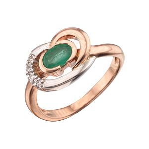 Кольцо из красного золота 585 с изумрудом, ср. вес 3,2г