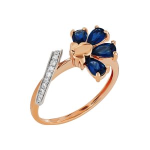 Кольцо из красного золота 585 с сапфирами, ср. вес 2,52г