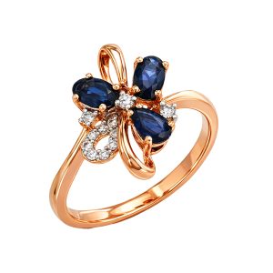 Кольцо из красного золота 585 с сапфирами, ср. вес 2,88г