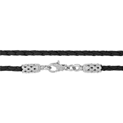 Шнурок из серебра 925 плетеный кожаный, ср. вес 4,81г