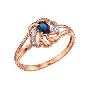 Кольцо из красного золота 585 с сапфиром, ср. вес 1,7г