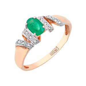 Кольцо из красного золота 585 с изумрудом, ср. вес 1,92г