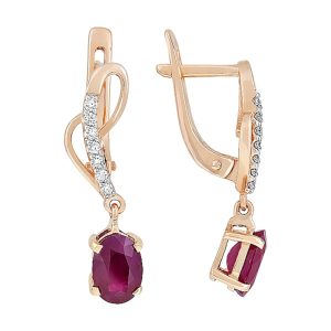 Серьги из красного золота 585 с рубинами, ср. вес 3,27г