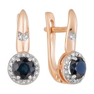 Серьги из красного золота 585 с сапфирами, ср. вес 2,37г
