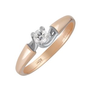 Кольцо из красного золота 585 с бриллиантом, ср. вес 2,45г