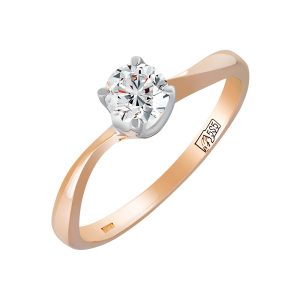 Кольцо из красного золота 585 с бриллиантом, ср. вес 2,72г