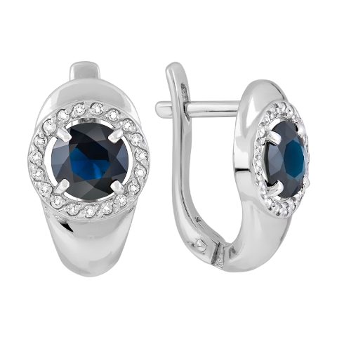Серьги из белого золота 585 с бриллиантом и сапфиром, ср. вес 3,18г