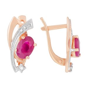 Серьги из красного золота 585 с рубинами, ср. вес 3,34г