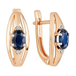 Серьги из красного золота 585 с сапфирами, ср. вес 2,96г