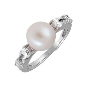 Кольцо из серебра 925 с жемчугом и фианитом, ср. вес 2,59г