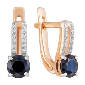 Серьги из красного золота 585 с сапфирами, ср. вес 2,55г