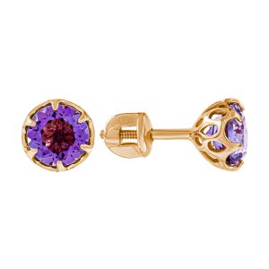 Серьги из красного золота 585 с аметистами, ср. вес 1,48г