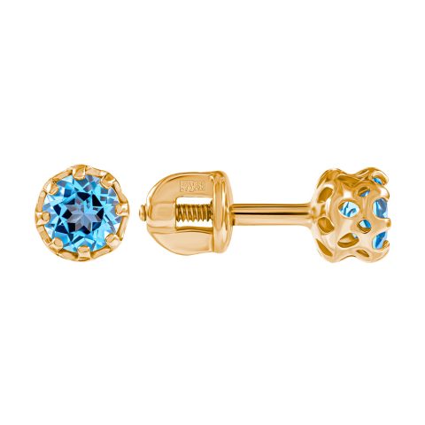 Серьги из красного золота 585 с топазами, ср. вес 1,15г