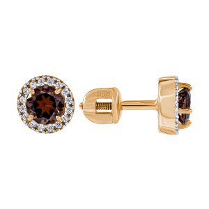 Серьги из красного золота 585 с раухтопазами, ср. вес 1,52г