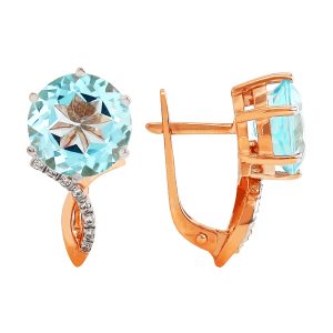 Серьги из красного золота 585 с топазами, ср. вес 6,64г