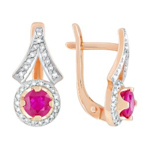 Серьги из красного золота 585 с рубинами, ср. вес 3,07г