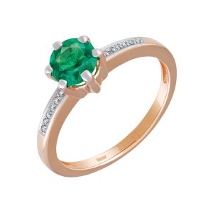 Кольцо из красного золота 585 с изумрудом, ср. вес 2,57г
