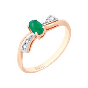 Кольцо из красного золота 585 с изумрудом, ср. вес 1,57г