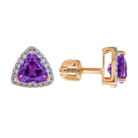 Серьги из красного золота 585 с аметистами, ср. вес 1,94г