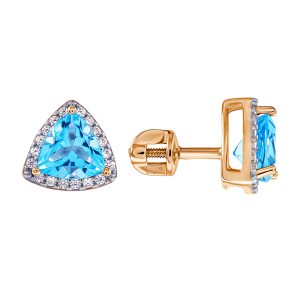 Серьги из красного золота 585 с топазами, ср. вес 2,02г