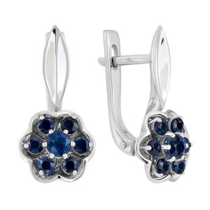 Серьги из белого золота 585 с сапфирами, ср. вес 3,57г