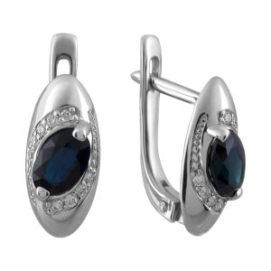 Серьги из белого золота 585 с сапфирами, ср. вес 2,52г