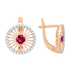 Серьги из красного золота 585 с рубинами, ср. вес 3,5г