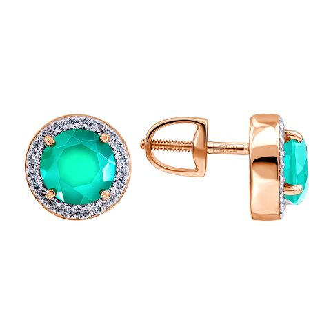 Серьги из красного золота 585 с зелёными ониксами, ср. вес 2,15г
