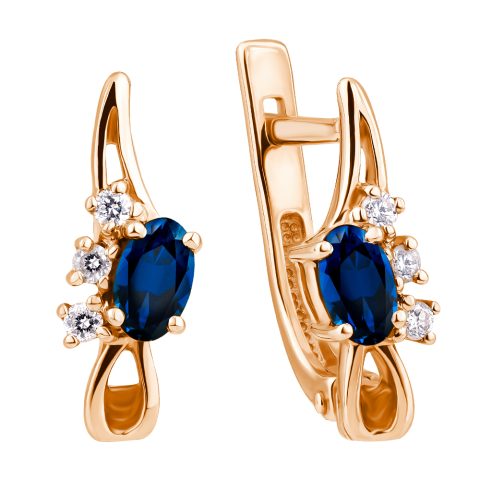 Серьги из красного золота 585 с бриллиантом и сапфиром, ср. вес 2,99г