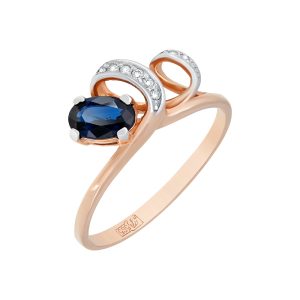 Кольцо из красного золота 585 с сапфиром, ср. вес 1,76г