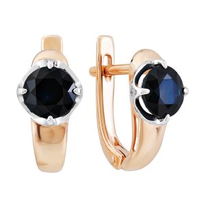 Серьги из красного золота 585 с сапфирами, ср. вес 2,97г