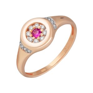 Кольцо из красного золота 585 с рубином, ср. вес 2,16г