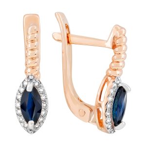 Серьги из красного золота 585 с сапфирами, ср. вес 2,48г