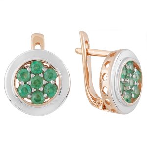 Серьги из красного золота 585 с изумрудами, ср. вес 4,1г