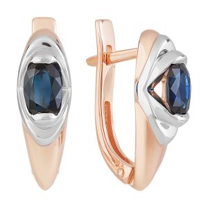 Серьги из красного золота 585 с сапфирами, ср. вес 3,61г
