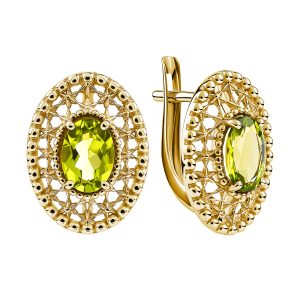 Серьги из жёлтого золота 585 с хризолитами, ср. вес 3,81г