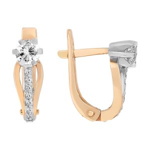 Серьги из красного золота 585 с бриллиантами, ср. вес 3,12г