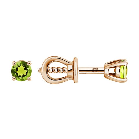 Серьги из красного золота 585 с хризолитами, ср. вес 1,13г