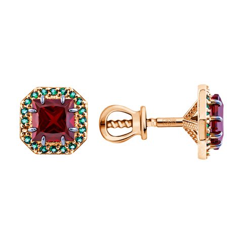 Серьги из красного золота 585 с гранатами, ср. вес 2,17г
